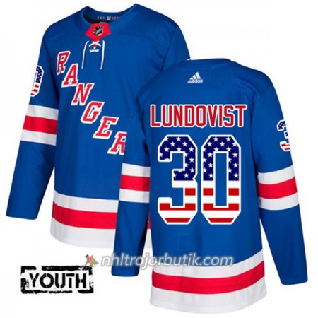 Barn Ishockey New York Rangers Tröja Henrik Lundqvist 30 Adidas 2017-2018 Blå USA Flag Fashion Authentic